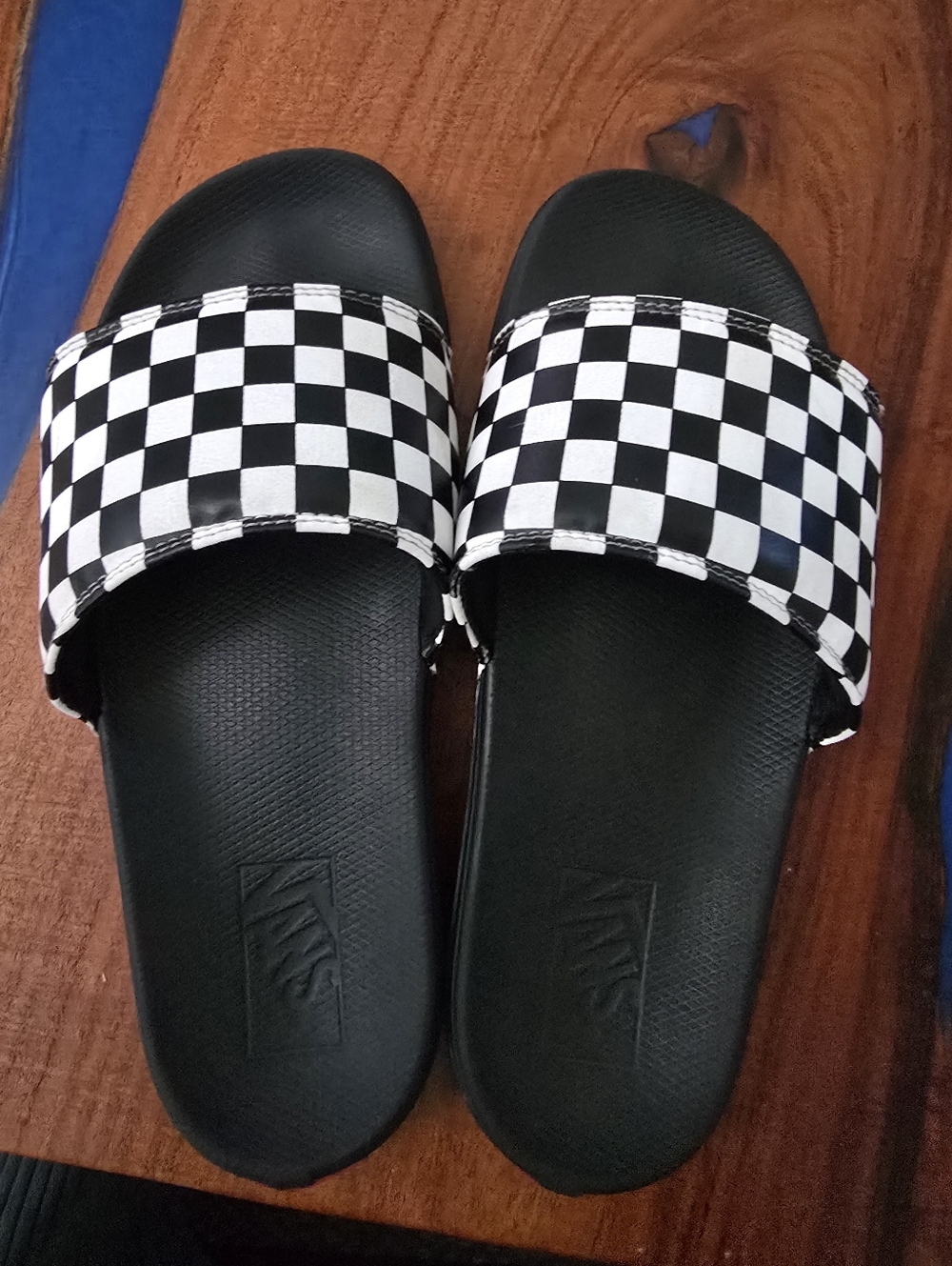 Vans La Costa Black and White Checkerboard Slides Size 9